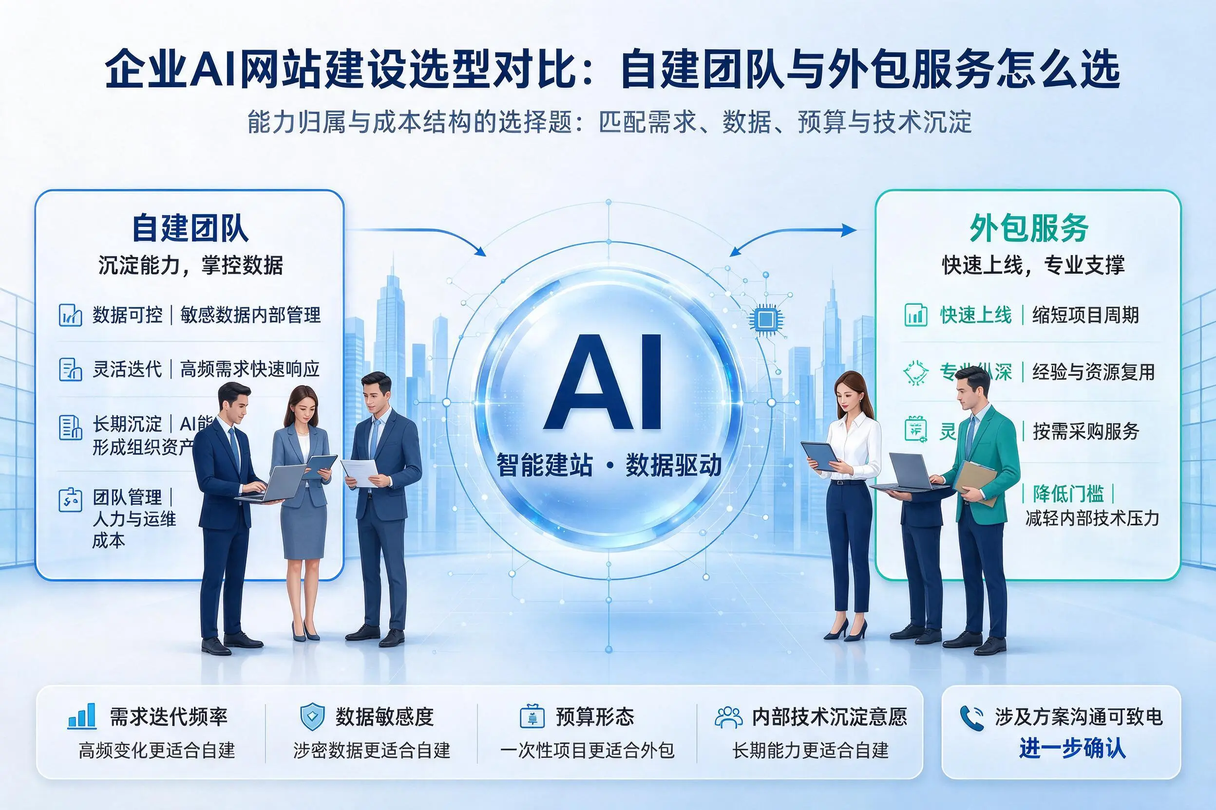 池州企业AI网站建设选型对比：自建团队与外包服务怎么选